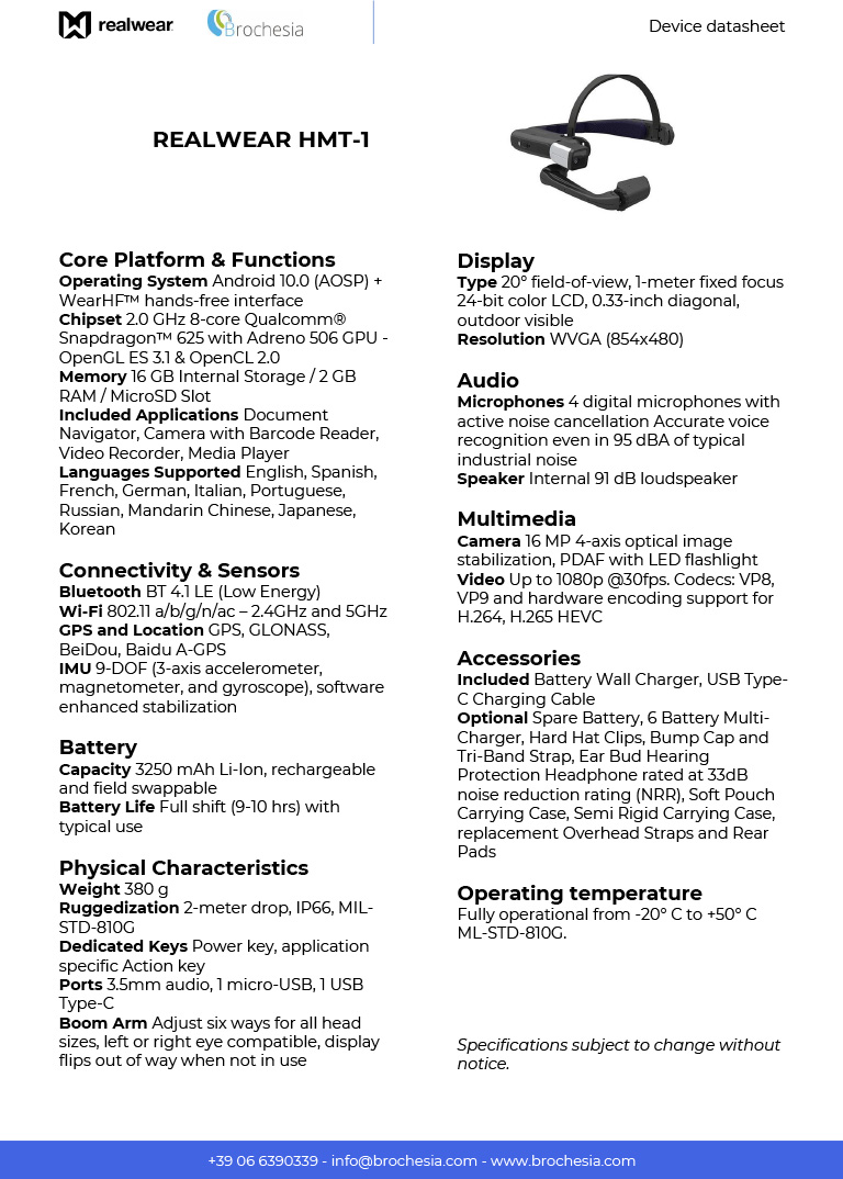 Datasheet Realwear HMT-1