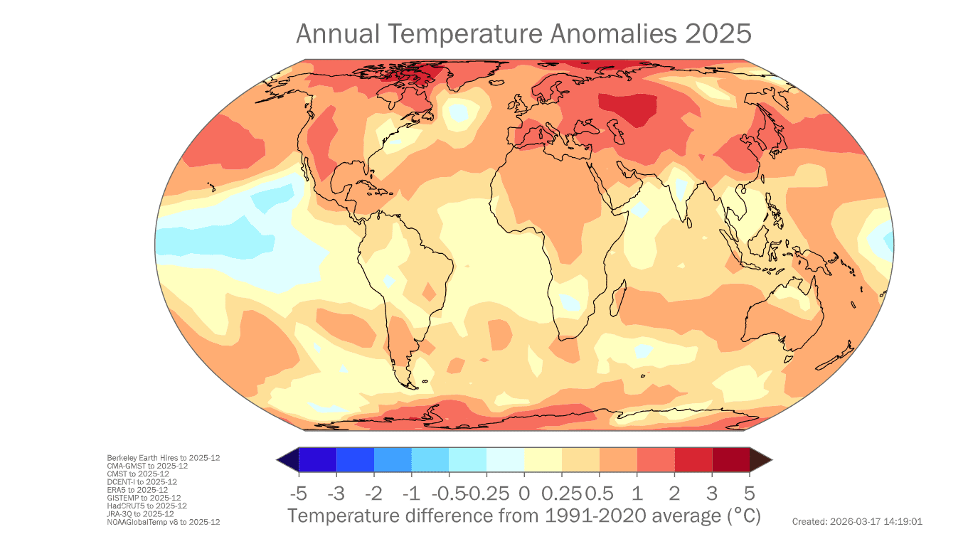 Anomalia di temperatura nel clima del 2025- temperature anomalies in the 2025 climate report